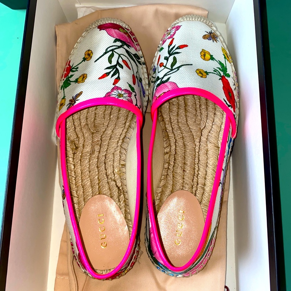 NIB Gucci Pilar Floral Mule Slide Espadrille 37.5